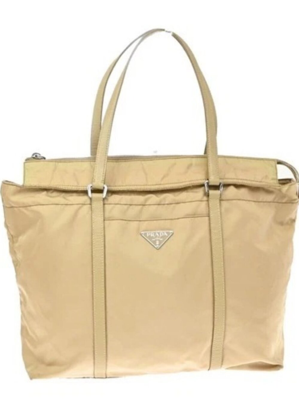 PRADA Logo Tessuto Saffiano Shoulder Bag Nylon Leather Beige 65SA217